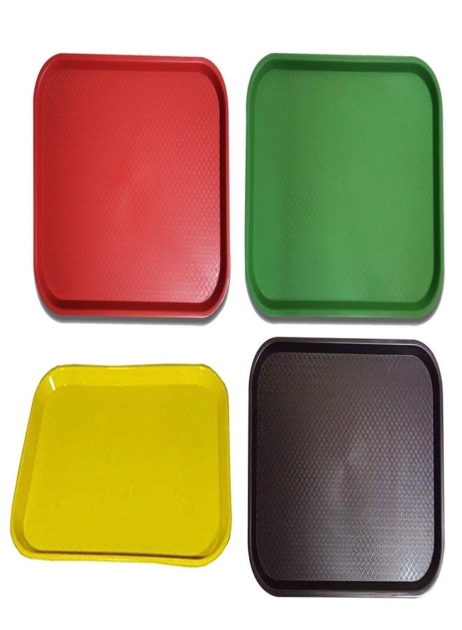 Logro Pack of 4 Set Serving Platter/Large Tray; Made of Premium Plastic; Rectangular Shape; Length 16 Inches X Breadth 12 Inches; (Red, Green, Yellow & Black) - Image 1