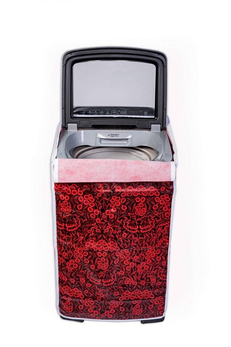Classic® Top Load Washing Machine Cover Suitable for IFB Back Panel 8 Kg, 8.5 Kg, 9 Kg, 9.5 Kg, 10 Kg, 10.5 Kg, 11 Kg, 11.5 Kg, 12 Kg (63cmsX66cmsX99cms, Red Flower) - Image 1