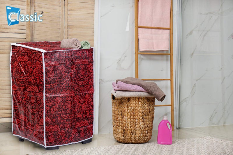 Classic® Top Load Washing Machine Cover Suitable for IFB Back Panel 8 Kg, 8.5 Kg, 9 Kg, 9.5 Kg, 10 Kg, 10.5 Kg, 11 Kg, 11.5 Kg, 12 Kg (63cmsX66cmsX99cms, Red Flower) - Image 3