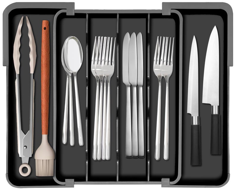 Homecor Silverware Organizer - Expandable Kitchen Drawer Organizer Utensil Holder, BPA Free Flatware and Cutlery Tray for Spoons Forks Knives, Plastic Kitchen Organizer and Storage - Image 1