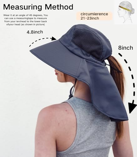 Moon Kitty UV Sun Protection Hat Women Foldable Neck Flap Wide Brim Hiking Hat with Ponytail Hole for Women Dark-Gray - Image 2