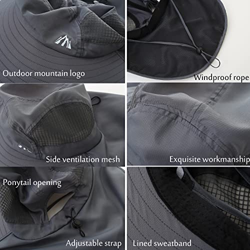 Moon Kitty UV Sun Protection Hat Women Foldable Neck Flap Wide Brim Hiking Hat with Ponytail Hole for Women Dark-Gray - Image 5