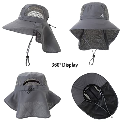 Moon Kitty UV Sun Protection Hat Women Foldable Neck Flap Wide Brim Hiking Hat with Ponytail Hole for Women Dark-Gray - Image 4