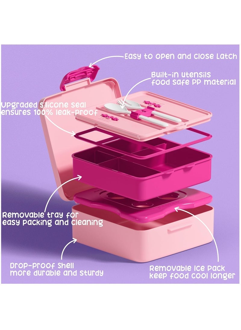Top quality Leakproof Kids Bento Lunch Box with Removable Built-In Ice Pack, 4-Compartment BPA-Free Lunch Container with Utensils, Microwave & Dishwasher Safe, Cute Design for School Girls Boys Adults - Image 2