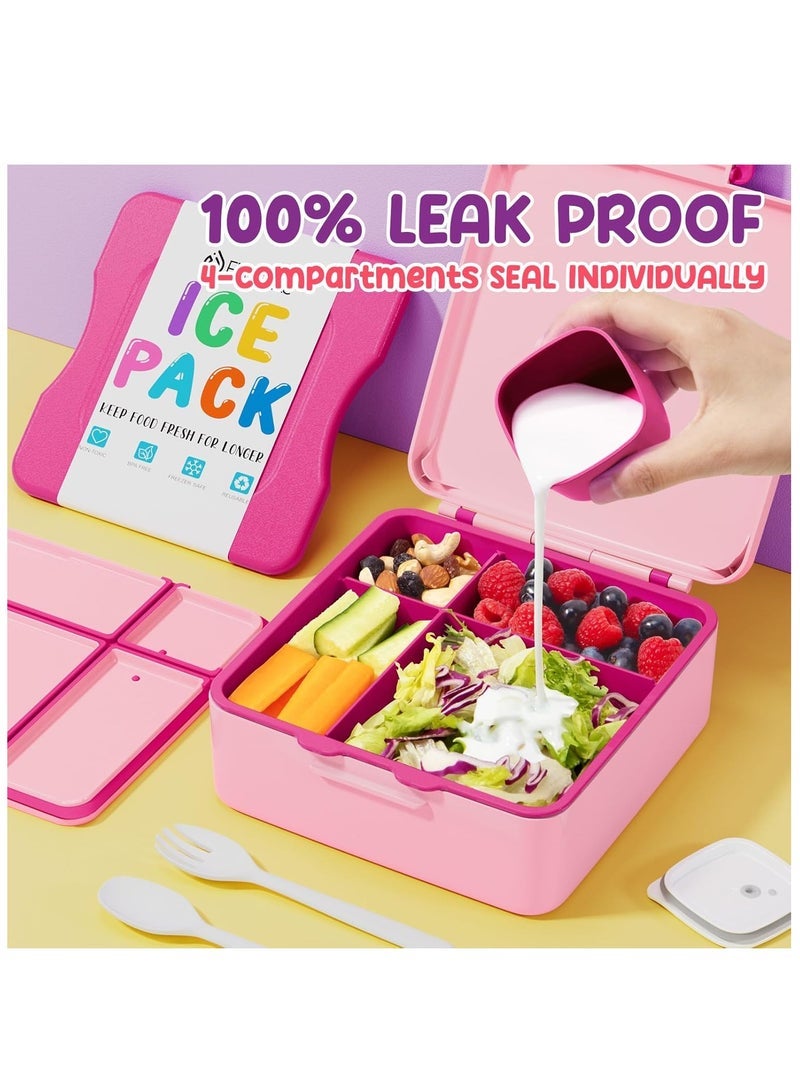 Top quality Leakproof Kids Bento Lunch Box with Removable Built-In Ice Pack, 4-Compartment BPA-Free Lunch Container with Utensils, Microwave & Dishwasher Safe, Cute Design for School Girls Boys Adults - Image 5