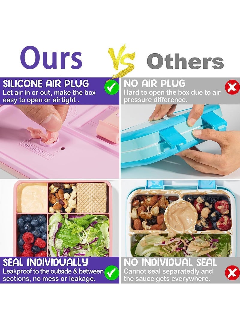 Top quality Leakproof Kids Bento Lunch Box with Removable Built-In Ice Pack, 4-Compartment BPA-Free Lunch Container with Utensils, Microwave & Dishwasher Safe, Cute Design for School Girls Boys Adults - Image 4