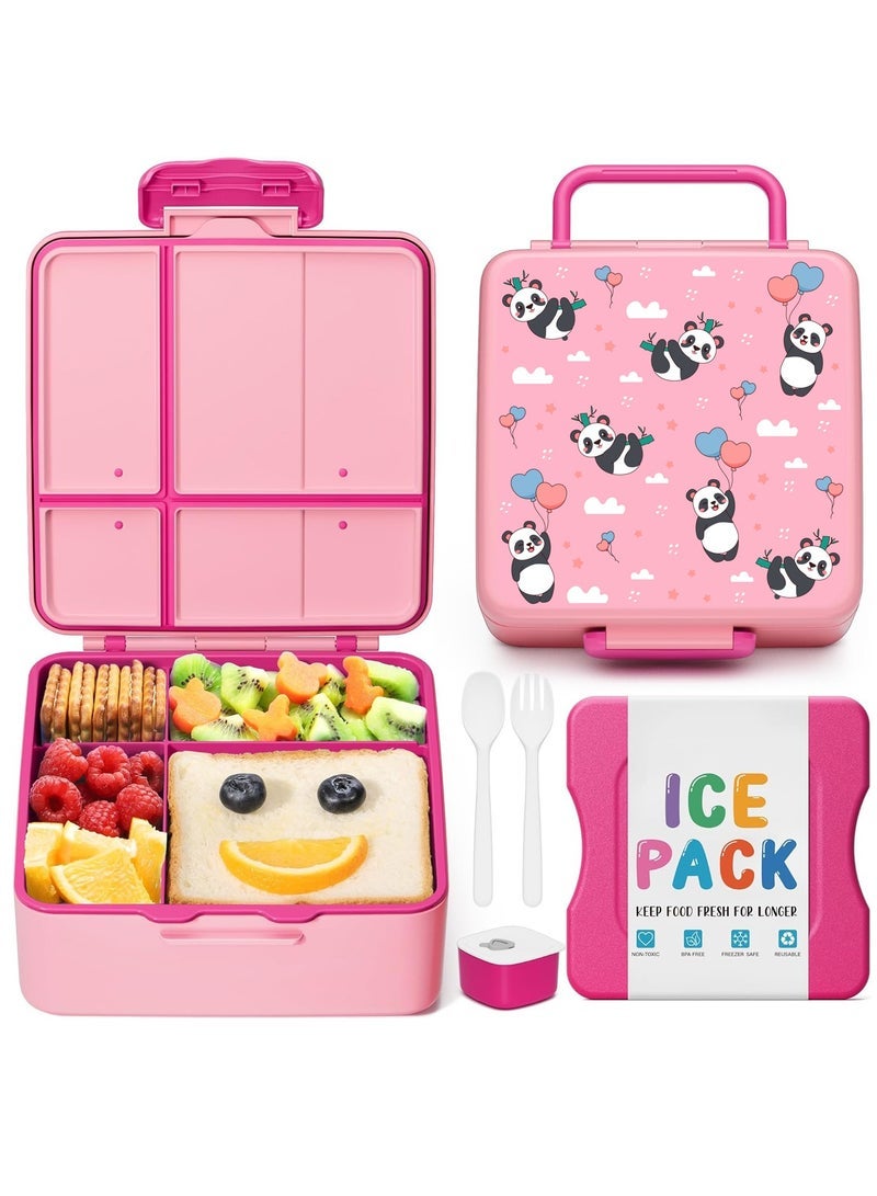 Top quality Leakproof Kids Bento Lunch Box with Removable Built-In Ice Pack, 4-Compartment BPA-Free Lunch Container with Utensils, Microwave & Dishwasher Safe, Cute Design for School Girls Boys Adults - Image 1