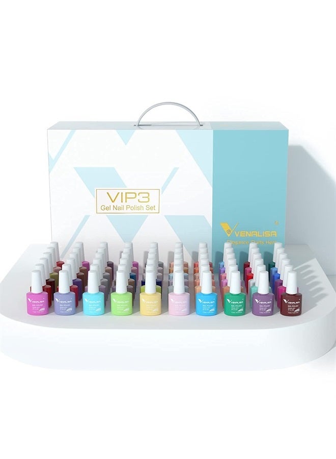 V VENALISA VENALISA VIP3 Set 65 PCS 7.5ML Spring Summer Gel Nail Polish Kit with Color Card,Base Matte Top Coat Gel Polish Set,UV LED Soak Off Manicure Starter,Suitable to DIY at Home Nail Art Salon - Image 1