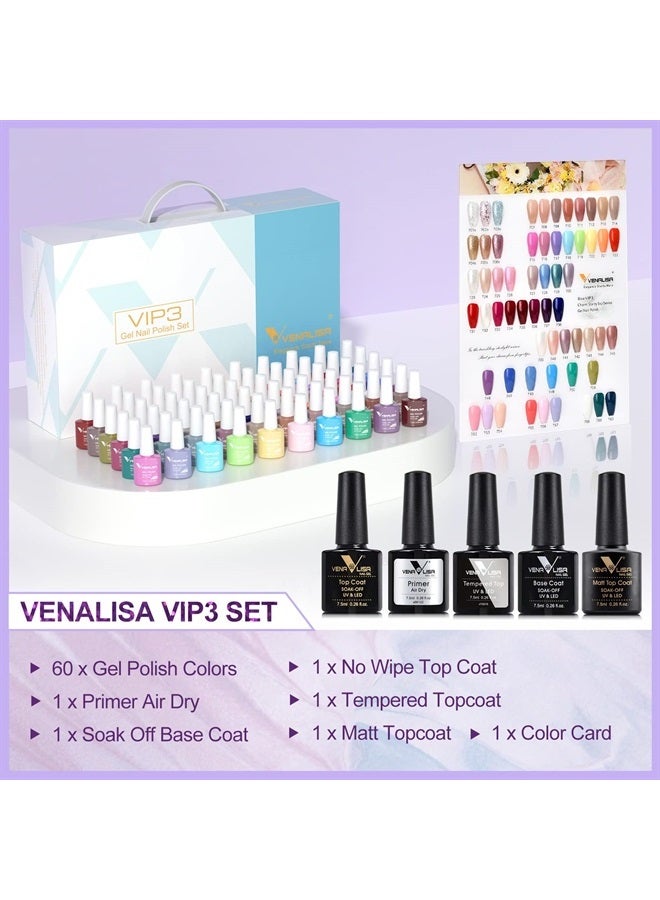 V VENALISA VENALISA VIP3 Set 65 PCS 7.5ML Spring Summer Gel Nail Polish Kit with Color Card,Base Matte Top Coat Gel Polish Set,UV LED Soak Off Manicure Starter,Suitable to DIY at Home Nail Art Salon - Image 4