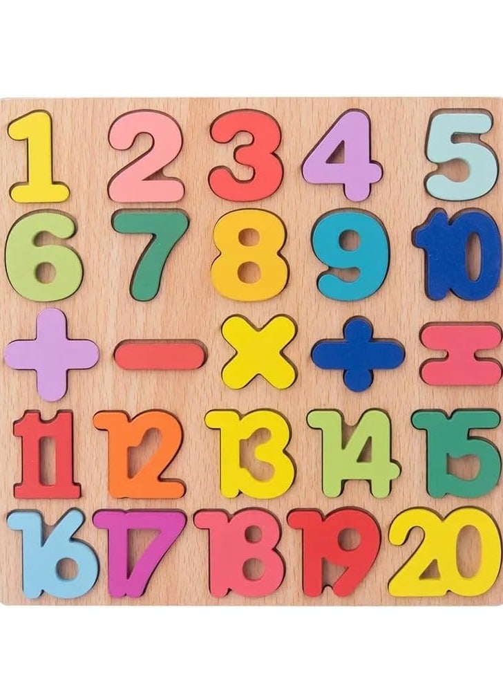 Wooden Alphabet and Number Puzzle Board for Toddlers, Colorful Letters and Numbers (Numbers)