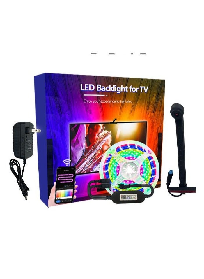 فورتي 65-75 بوصة (5 م) شاشة عرض مطابقة ألوان التلفزيون شريط إضاءة LED، شريط إضاءة LED لمزامنة الموسيقى، شريط إضاءة LED متغير اللون، تحكم في التطبيق وضوء LED عن بعد مناسب لتزيين غرفة النوم والحفلات والمنزل  - Image 1