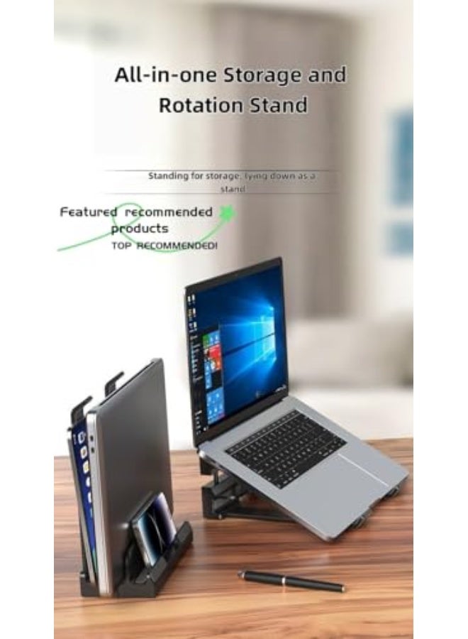 Vertical laptop stand, multifunctional laptop height stand, suitable for MacBook Pro and MacBook Air desktop stands, adjustable, supports up to 17.3-inch gaming laptops, black - Image 2