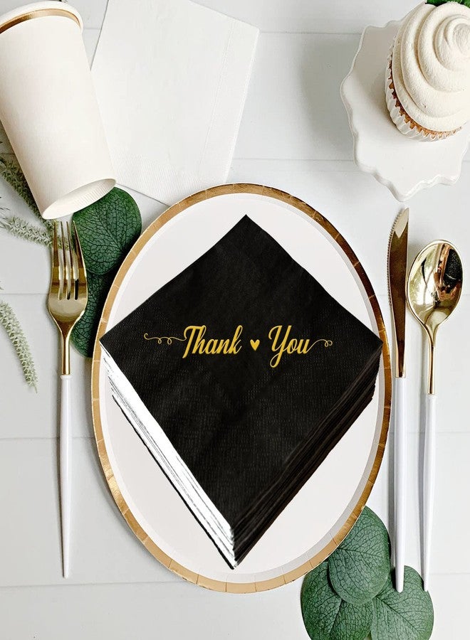 SWEETTALA 50 Thank You Guest Cocktail Napkins Disposable Paper Gold Foil Dinner Hand Napkin for Wedding Engagement Bridal Shower Holiday Anniversary Birthday Party Baby Shower Decorative Towels 3 Ply - Image 3