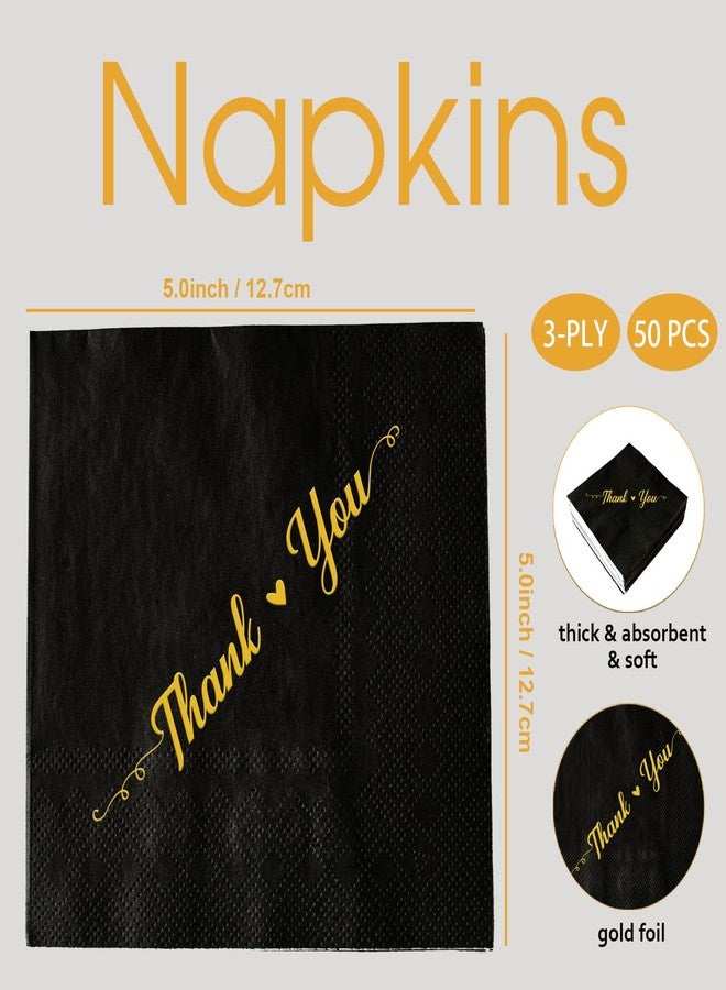 SWEETTALA 50 Thank You Guest Cocktail Napkins Disposable Paper Gold Foil Dinner Hand Napkin for Wedding Engagement Bridal Shower Holiday Anniversary Birthday Party Baby Shower Decorative Towels 3 Ply - Image 2