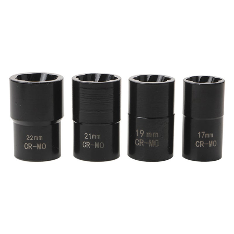 Lug Nut Remover 4-Piece 17mm 19mm 21mm 22mm Chrome Molybdenum Steel Sleeves - Anti Slip Precise Bite Patterns Wheel Hub Tool for Car Repair Vehicle Maintenance Furniture Machinery Bicycle Repair - Image 3