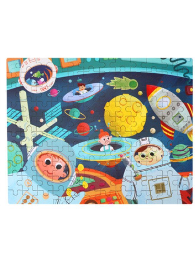 ألعاب تركيب خشبية 120 قطعة حيوانات كرتونية قصص خيالية للأطفال مجموعة تعليم مبكر مونتيسوري هدية للأطفال، فضاء - Image 2