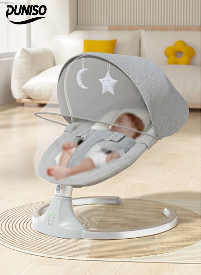 DUNISO Baby Electric Rocking Chair，Multi Functional Baby Swing Chair,3 Speed Intelligent Timing, 5 Speed Intelligent Swing, With Led Display Panel,Bluetooth,Remote Control, Mosquito Net,For 0 to 18 months Old - Image 1