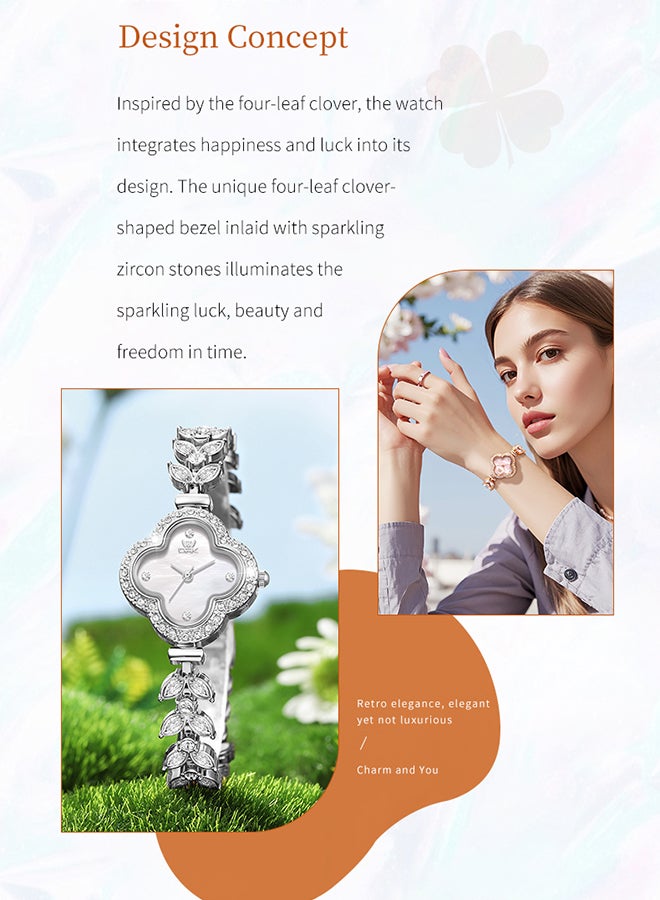 OPK Four-Leaf Clover Watch Ladies Watch Diamond Bracelet Waterproof Watch 6049 - Image 3
