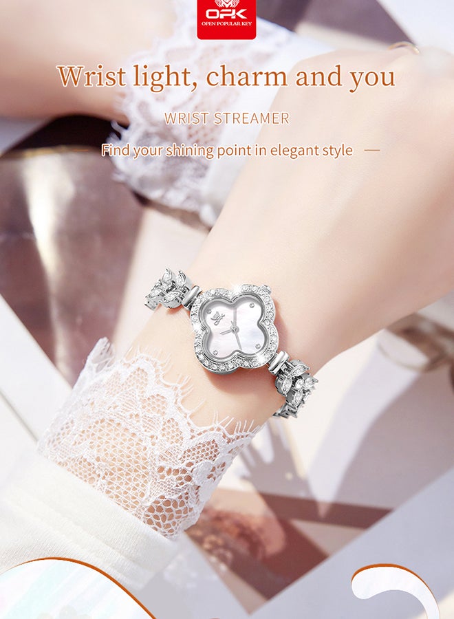 OPK Four-Leaf Clover Watch Ladies Watch Diamond Bracelet Waterproof Watch 6049 - Image 2