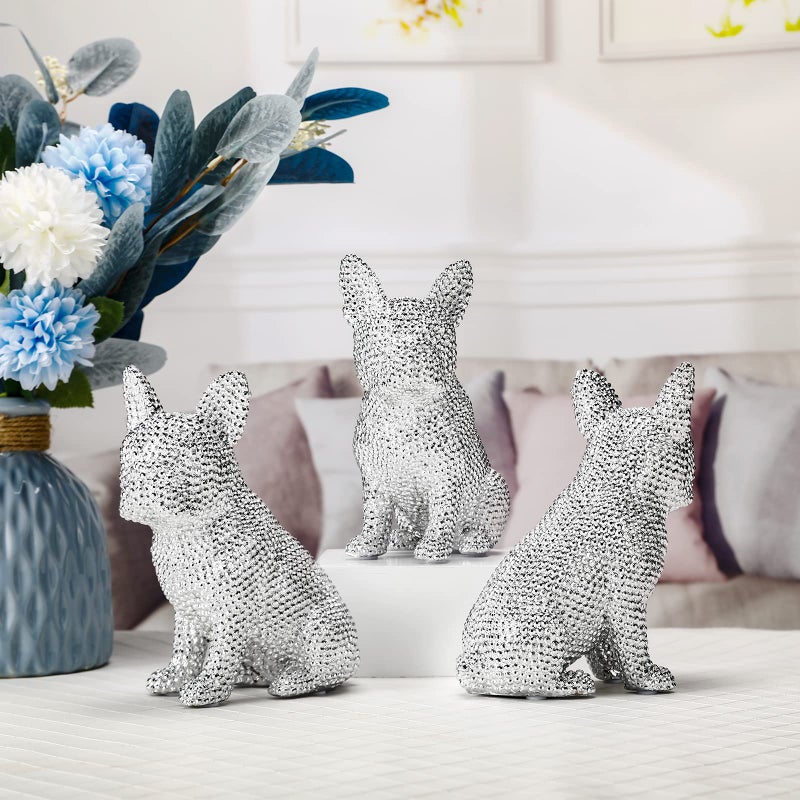 GRABADO Frenchie Statue Decor,French Bulldog Figurine for Home/Living Room Decor,Resin Silver English Bulldog Sculpture Decorations, French Bull Dog Figurine Decors for Women Men,Adornos para Sala Modernos - Image 2