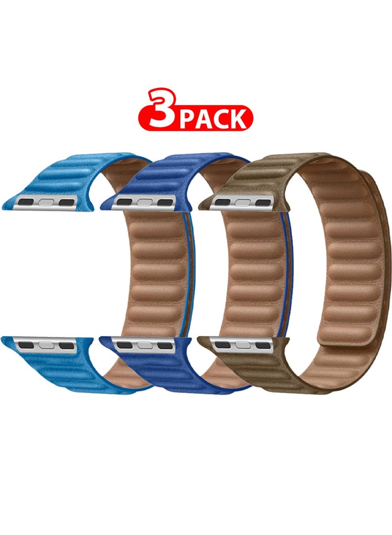 CATANES 3 Packs Replacement Band for Apple Watch Band 49mm 46mm 45mm 44mm -Leather Link Strap Magnetic Loop Adjustable Bracelet - Image 2