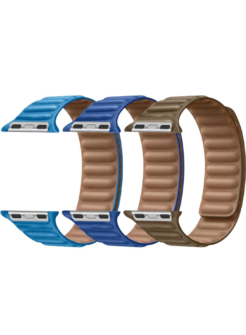 CATANES 3 Packs Replacement Band for Apple Watch Band 49mm 46mm 45mm 44mm -Leather Link Strap Magnetic Loop Adjustable Bracelet - Image 1