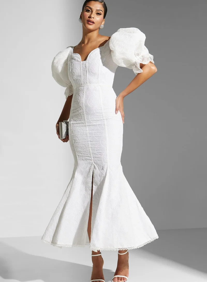 Threadz by Ajooni Balloon Sleeve Sweetheart Neck Dress