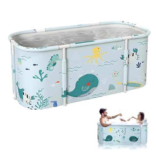 SAMUSAGYA Portable Foldable Bathtub,Foldable Soaking Bathtub for Adults, Freestanding Bathtubs, Hot Bath Tub, Ice Bath, Family Bathroom SPA Tub 47.2x19.7x21.7inch (Fish) - Image 1