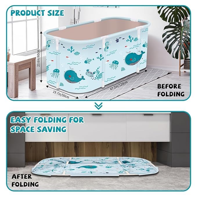 SAMUSAGYA Portable Foldable Bathtub,Foldable Soaking Bathtub for Adults, Freestanding Bathtubs, Hot Bath Tub, Ice Bath, Family Bathroom SPA Tub 47.2x19.7x21.7inch (Fish) - Image 3