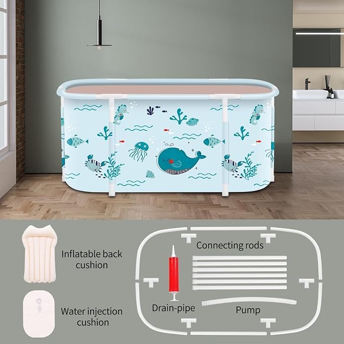 SAMUSAGYA Portable Foldable Bathtub,Foldable Soaking Bathtub for Adults, Freestanding Bathtubs, Hot Bath Tub, Ice Bath, Family Bathroom SPA Tub 47.2x19.7x21.7inch (Fish) - Image 4