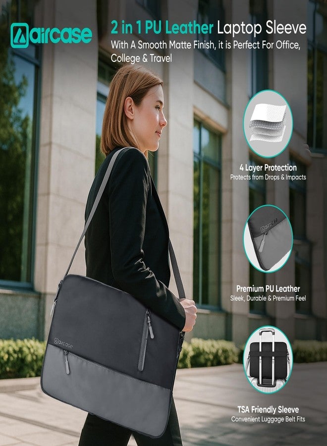 AirCase Laptop Messenger Sleeve Bag 13.3 Inch for MacBook & Laptop, Water Resistant PU Leather, Shockproof Padded Laptop Bag with Shoulder Strap, Front Organiser Pocket & Office Crossbody Case (Black) - Image 2
