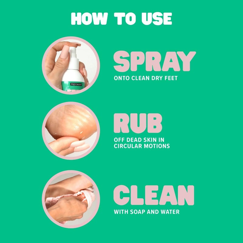 Freeman بخاخ تقشير القدمين فريمان فليرتي فيت - قناع تقشير القدمين الفوري لترطيب وتنعيم الكعبين الجافين المتشققين - يزيل الجلد الميت بسرعة - خالي من القسوة - نباتي 4 أونصة سائلة 118 مل زجاجة - Image 4