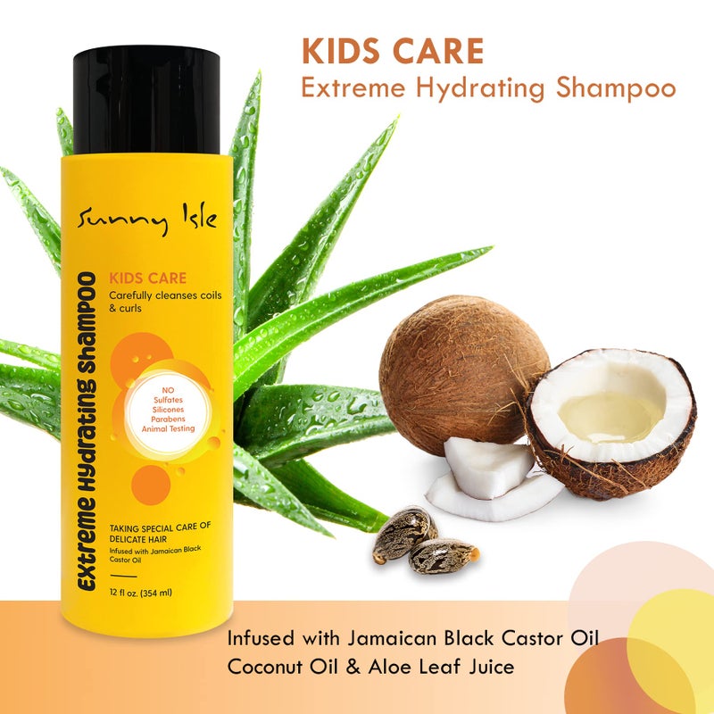 Sunny Isle Kids Care Extreme Hydrating Shampoo 12oz | Gentle Care Cleanser for Children's Coils, Waves & Curls | Infused with Jamaican Black Castor Oil for Hair Growth - Image 4