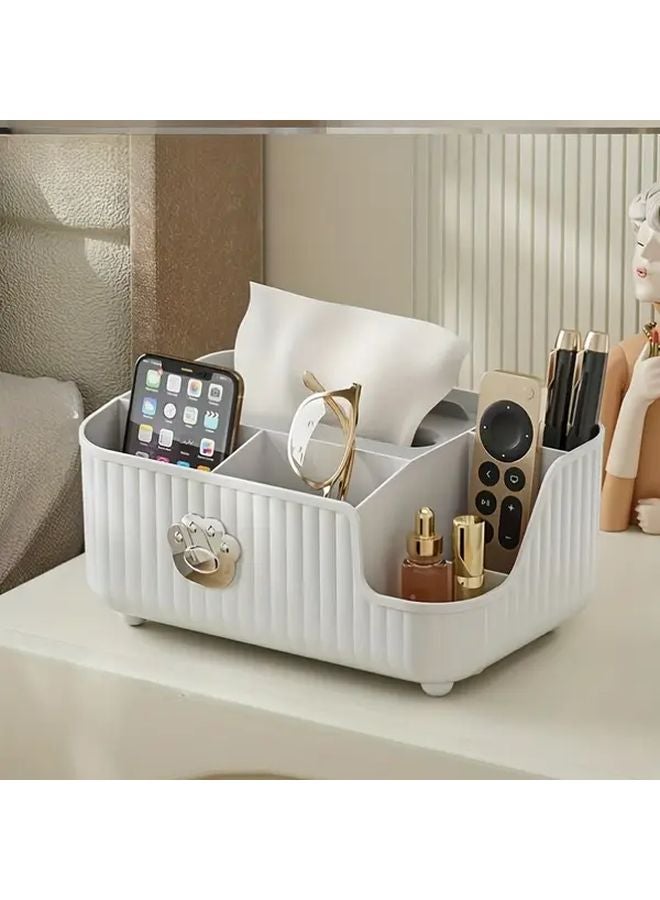 Cream Yellow Plastic Organizer Tray With Multiple Compartments For Tissues Remotes Stationery - Image 4