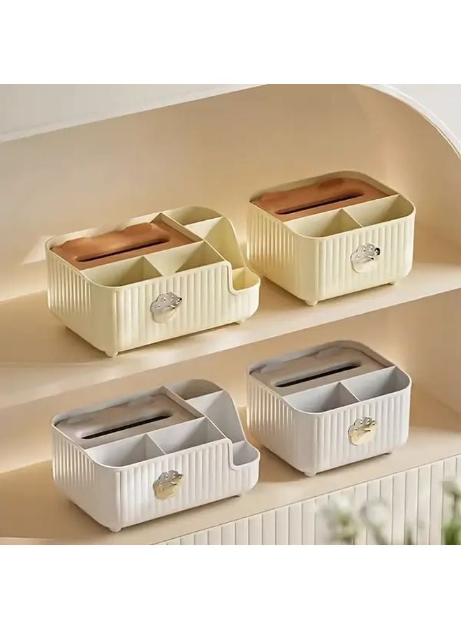 Cream Yellow Plastic Organizer Tray With Multiple Compartments For Tissues Remotes Stationery - Image 5