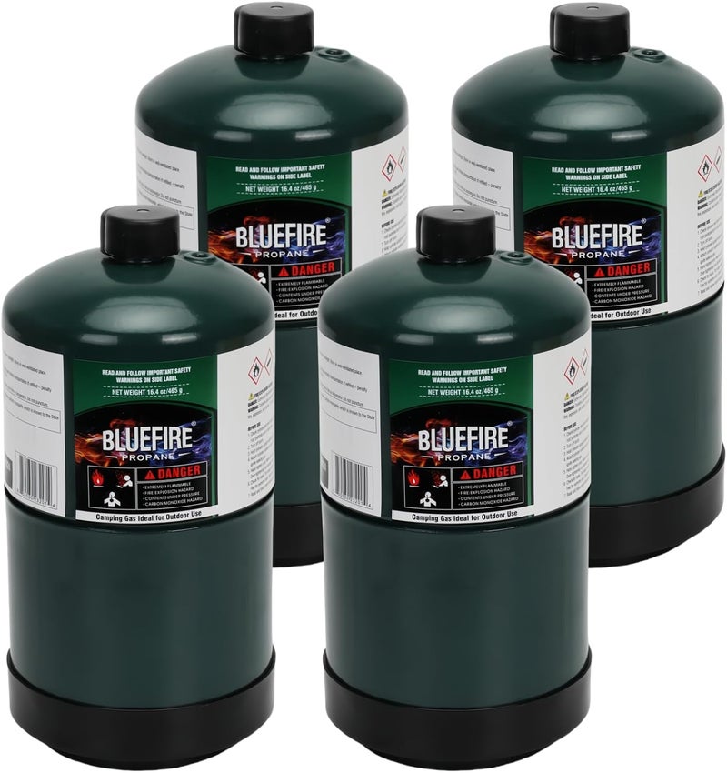 KOMAN BLUEFIRE 1lb Propane Tank Camping Propane Tank Pack of 4 Portable Canister Propane Gas Tank Small Propane Tanks for Camping Stove Outdoor Backpack Mini Burner Heater Cooking Torch Lamp - Image 1
