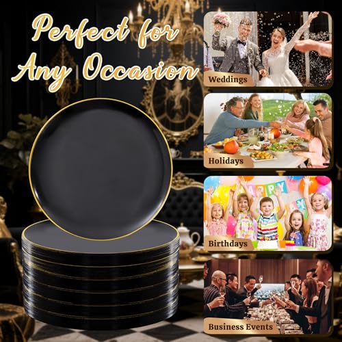 Festiva 400Pcs Black Gold Dessert Plates 6.3" with Forks 5"- 200PCS Small Disposable Dessert/Cake/Appetizer Plates and 200PCS Forks - Serve 200 Guests for Birthday Party& Wedding - Image 3