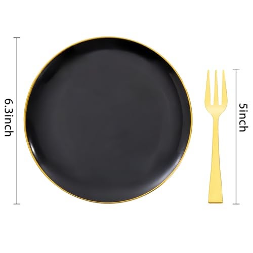 Festiva 400Pcs Black Gold Dessert Plates 6.3" with Forks 5"- 200PCS Small Disposable Dessert/Cake/Appetizer Plates and 200PCS Forks - Serve 200 Guests for Birthday Party& Wedding - Image 2