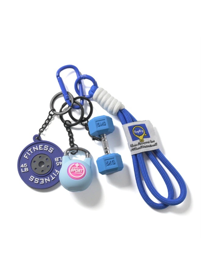 Blue Silicone Dumbbell Gym Keychain Set with Fitness Charms