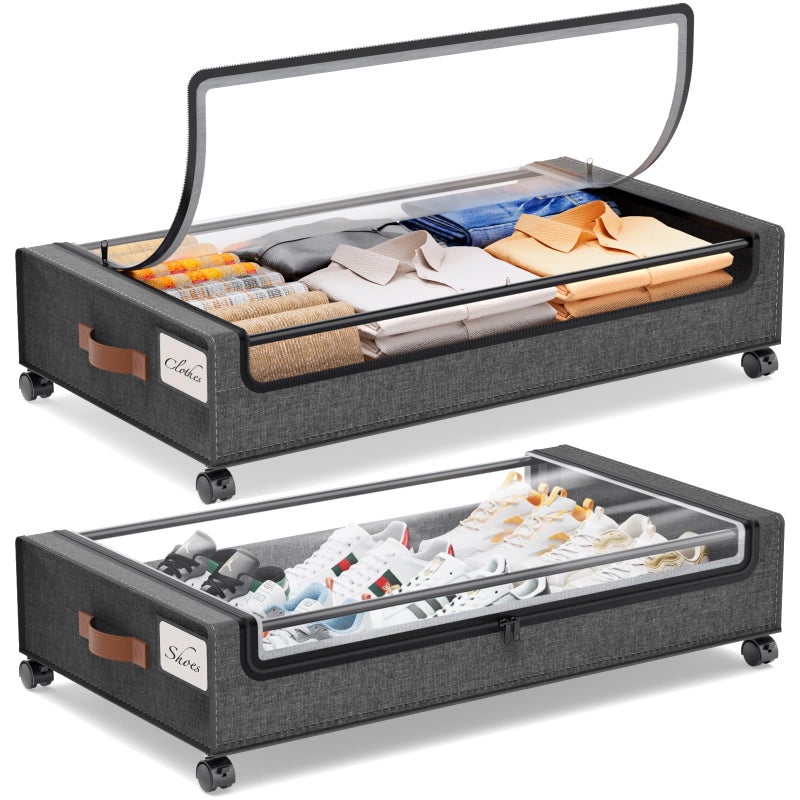 Yecaye Under Bed Storage with Wheels, 2Pack Under Bed Storage Containers, Underbed Shoe Storage Organizer, Rolling Under Bed Metal Drawers for Clothes, Blankets(30.71 x 16.93 x 6.69 in) - Image 1