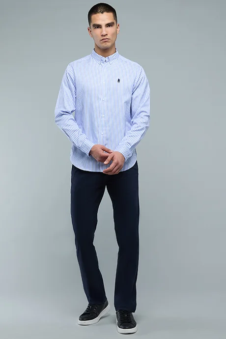 أر أند بي Striped Shirt with Button-Down Collar and Long Sleeves
