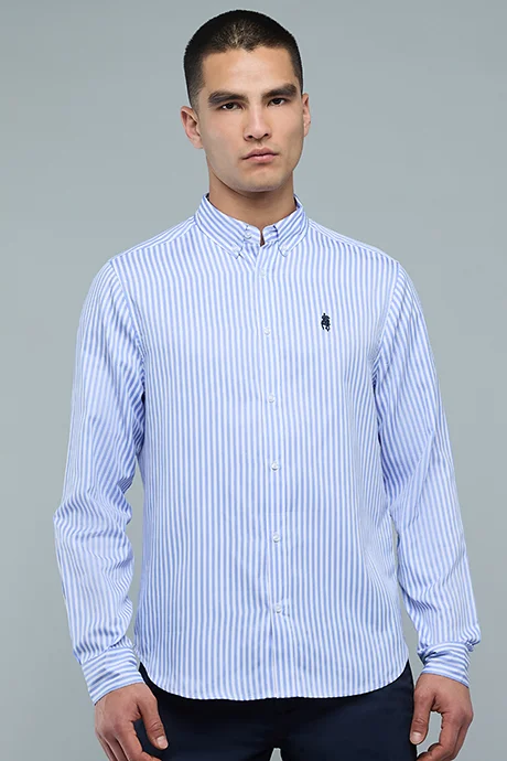 أر أند بي Striped Shirt with Button-Down Collar and Long Sleeves