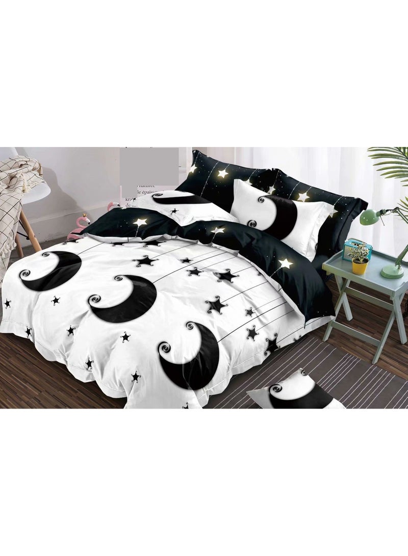 طقم مفروشات فاخر بحجم كينج مكون من 6 قطع - تصميم بسيط، غطاء لحاف 220×240 سم مع شرشف مطاطي و4 أغطية وسائد