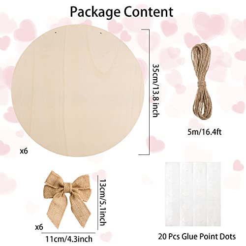AWIZOM 6 Pcs 14 Inch Wood Circles for Crafts Unfinished Wooden Slice Blank Round Wooden Door Hanger Sign Round Wood Discs with Bows,Twine, Glue Point for DIY Craft Christmas Home Holiday Decor,5 mm Thick - Image 3