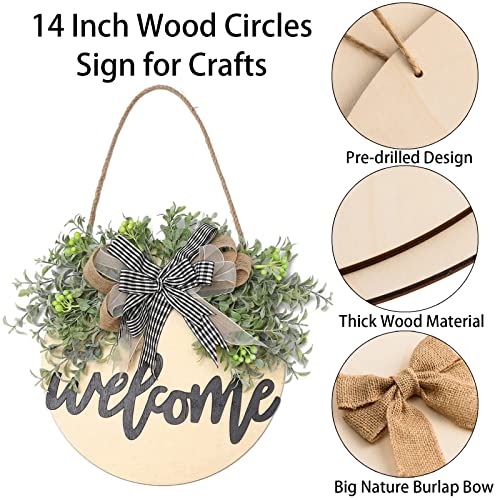 AWIZOM 6 Pcs 14 Inch Wood Circles for Crafts Unfinished Wooden Slice Blank Round Wooden Door Hanger Sign Round Wood Discs with Bows,Twine, Glue Point for DIY Craft Christmas Home Holiday Decor,5 mm Thick - Image 5