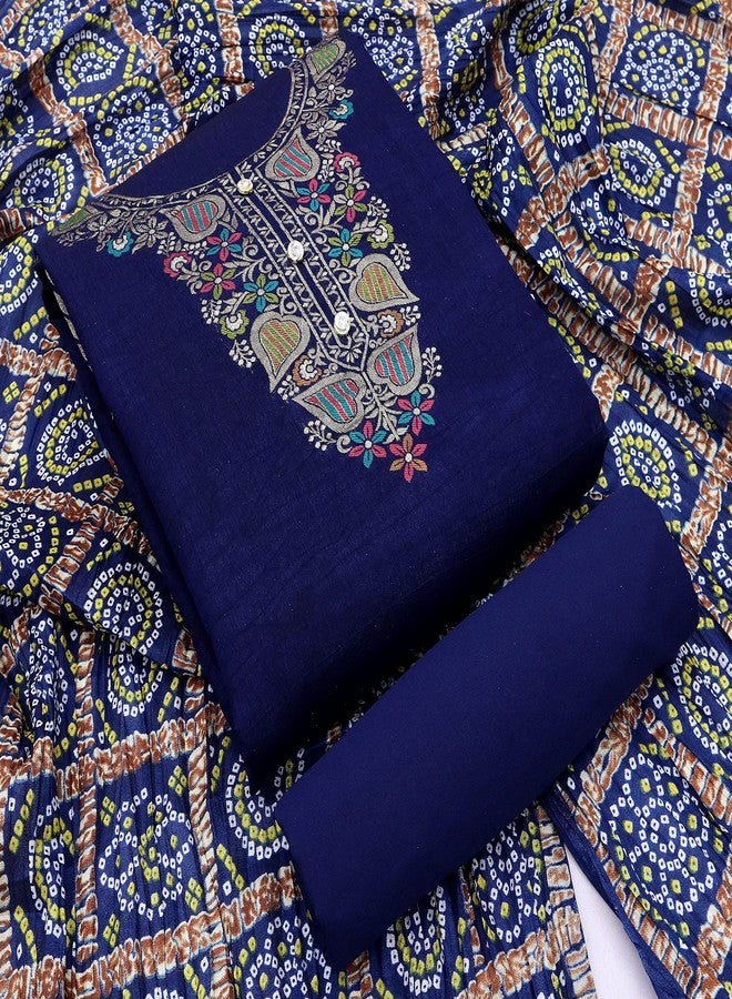 مانفا فستان MANVAA نسائي أزرق غير مخيط وحدود فاخرة مع وشاح جاكار مطبوع من Bandhani (RNXMGD1004) - Image 4