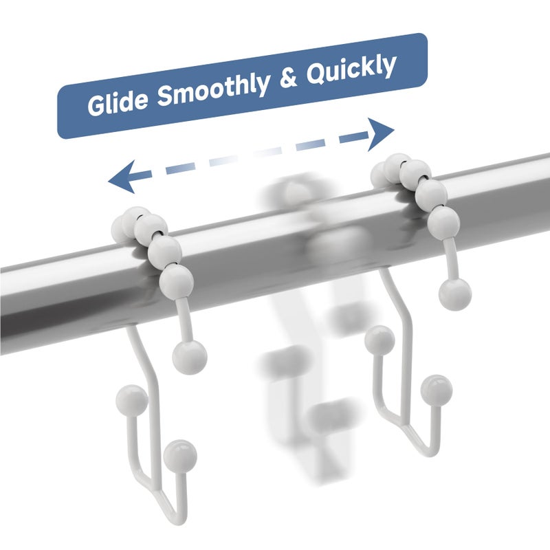 Titanker Shower Curtain Hooks Rings, Rust Resistant Metal Double Glide Shower Hooks for Bathroom Shower Rods Curtains, Set of 12 Hooks - White - Image 3