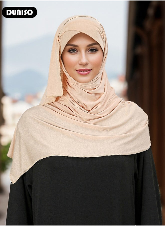 DUNISO Women's Hijab, Muslim Shawl Head Scarf,Premium Breathable Mercerized Cotton Hijab, Pure Color Half-body Cover Hijab,Girls and Women Ideal Soft Lightweight Headscarf  - Image 5