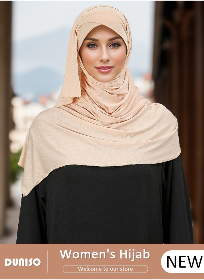 DUNISO Women's Hijab, Muslim Shawl Head Scarf,Premium Breathable Mercerized Cotton Hijab, Pure Color Half-body Cover Hijab,Girls and Women Ideal Soft Lightweight Headscarf  - Image 1