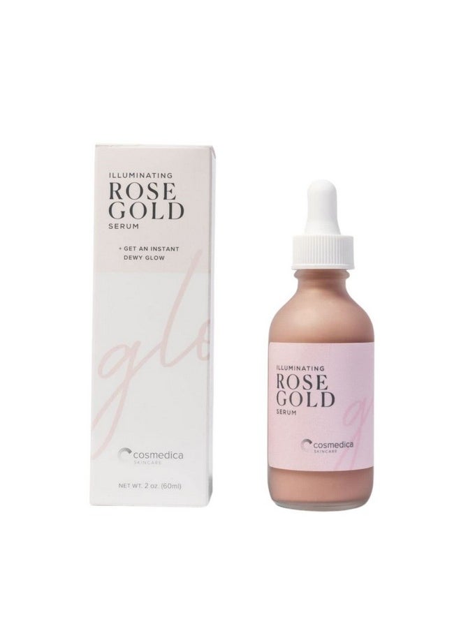 Cosmedica Skincare Illuminating Rose Gold Facial Serum Elixir with hydrating Aloe and Hyaluronic Acid for a light highlighting Primer - Natural makeup or no makeup look with dewy finish (2 oz.)  - Image 1